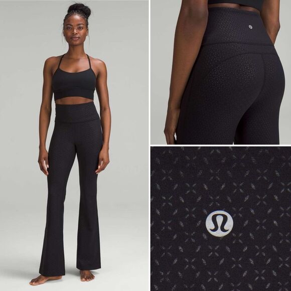 Lululemon Groove Super-High-Rise Flared Pant Nulu in Gradiate Geo Emboss Black S - Picture 4 of 8